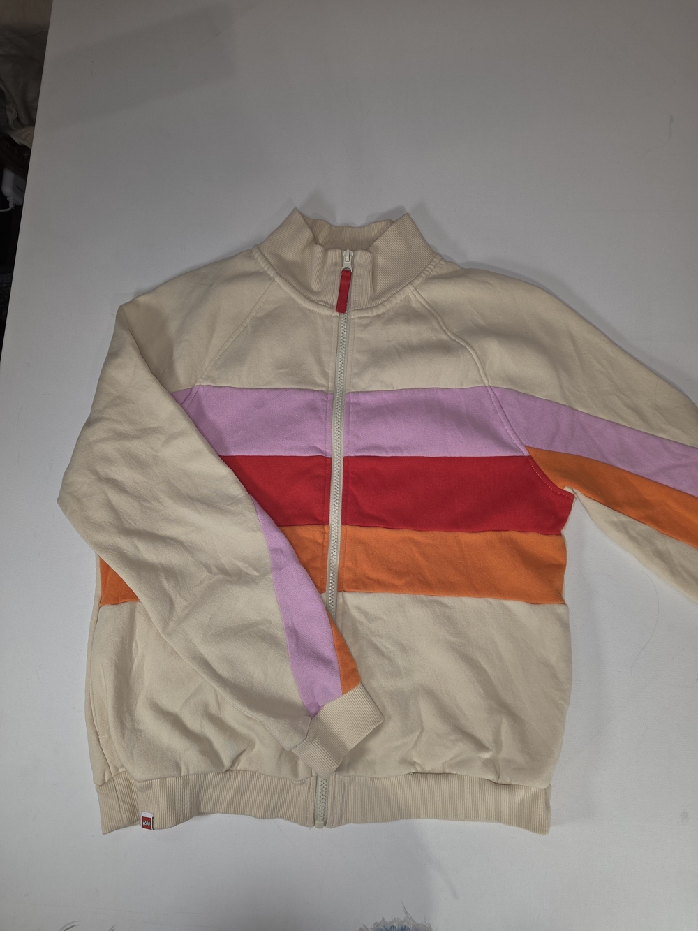 LEGO Full Zip Jacket - Beige with Pink, Red & Orange Stripes S/MED - Picture 12 of 14